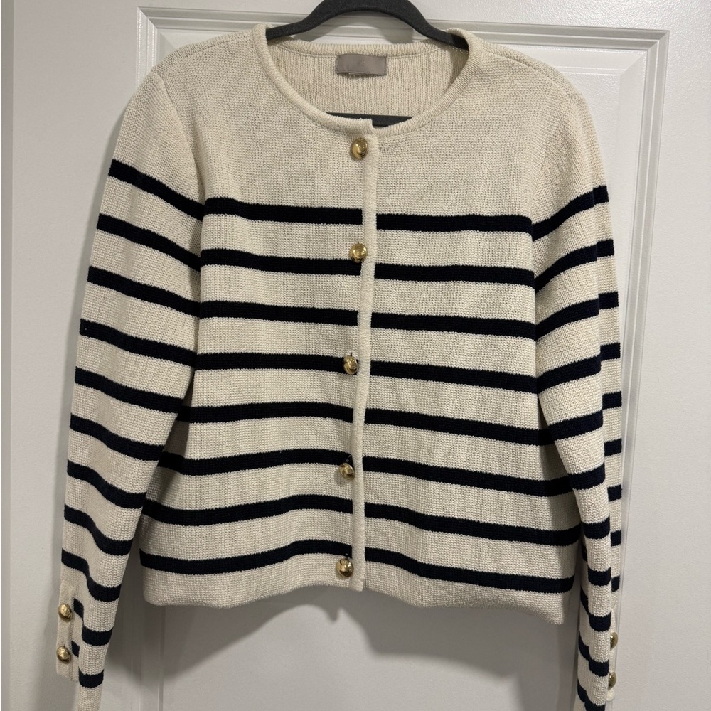 H&M Cream and Navy Striped Cardigan